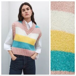 NWT. Zara Multicolor Wool Blend Striped Knit Vest. Size S.